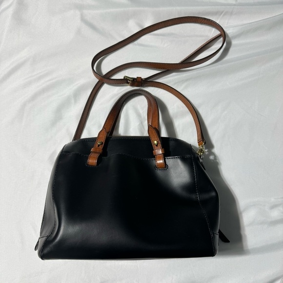 Fossil Handbags - Fossil Black Purse Brown handles Strap Crossbody Vegan Leather